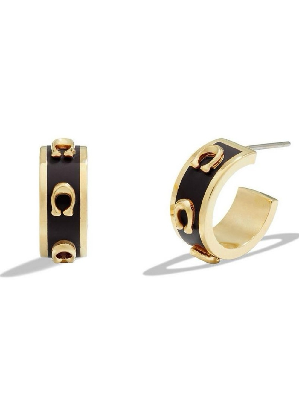 Coach Enamel Signature C Yellow Gold Tone Hoop Earrings